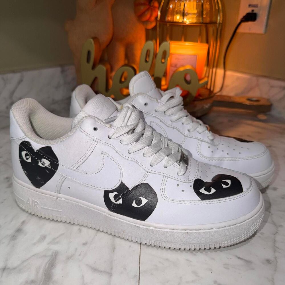 Nike Air Force 1 x Comme des Garçons white sneakers black hearts 7.5
